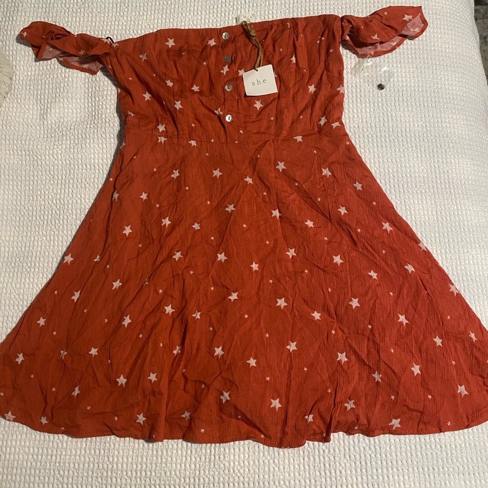 Red/orange off the shoulder Star Print Dress